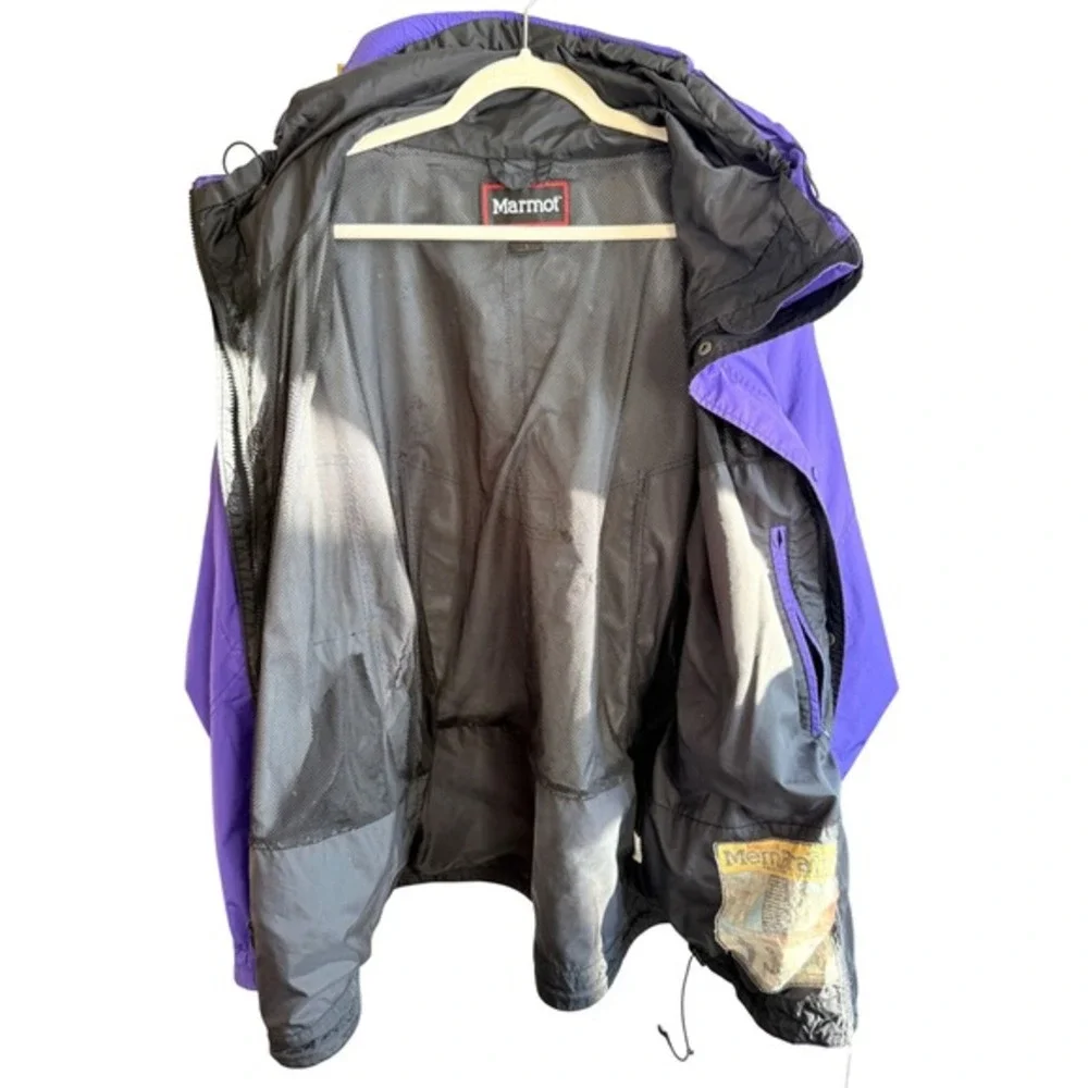 90s Vintage Marmot MemBrain Waterproof Hooded Rain Jacket Purple‎ Oversized 90s